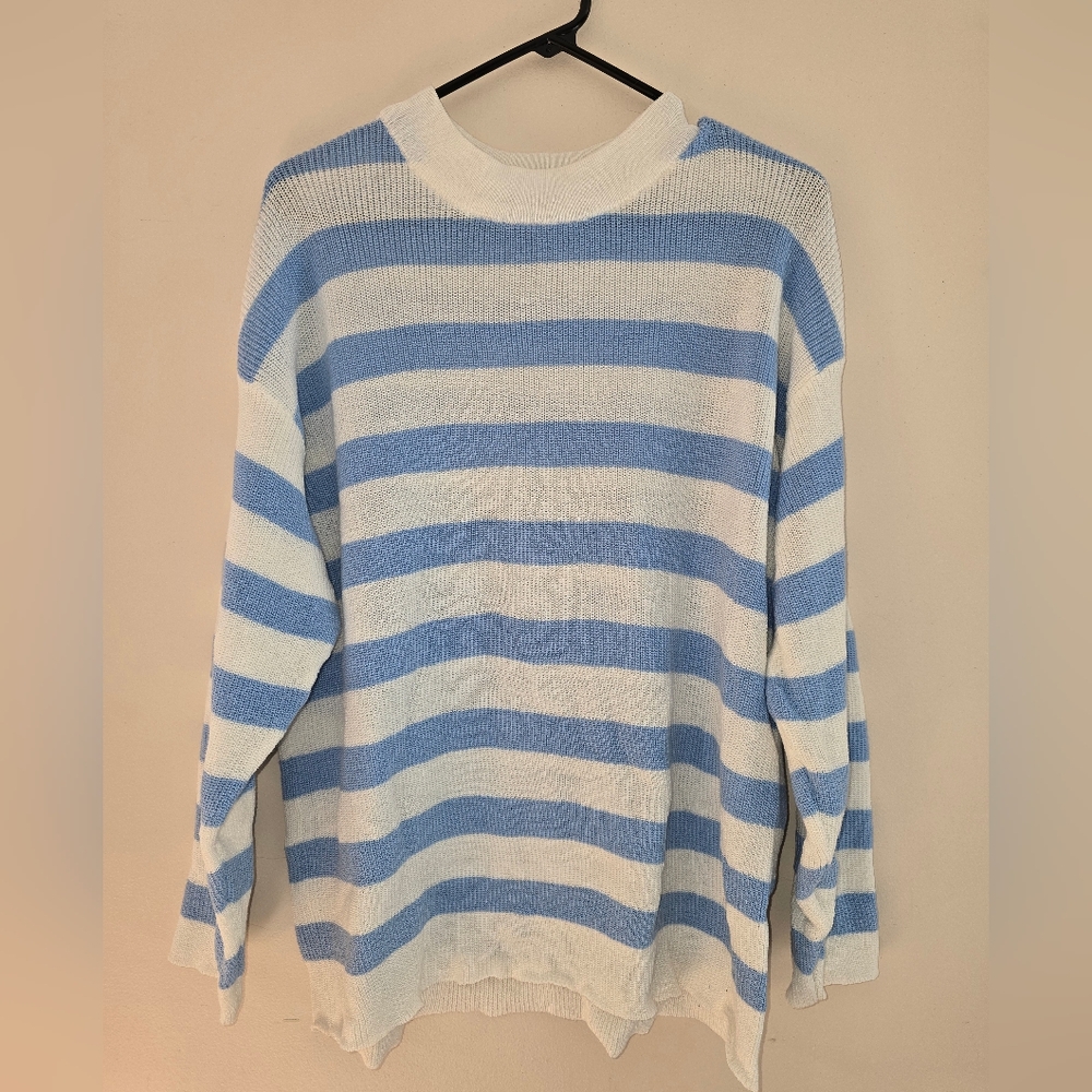 Blue and White Striped Sweater and Shirts Set